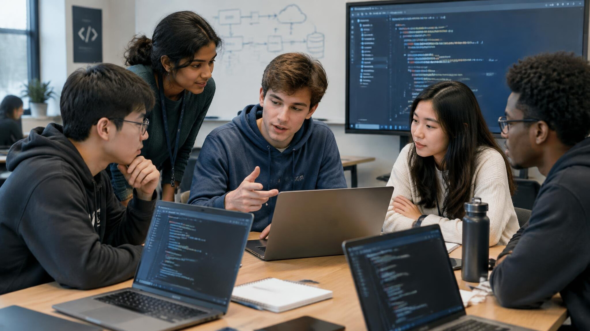 group of students in coding class