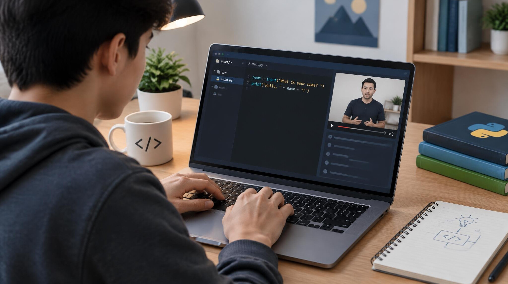 beginner learning coding on laptop