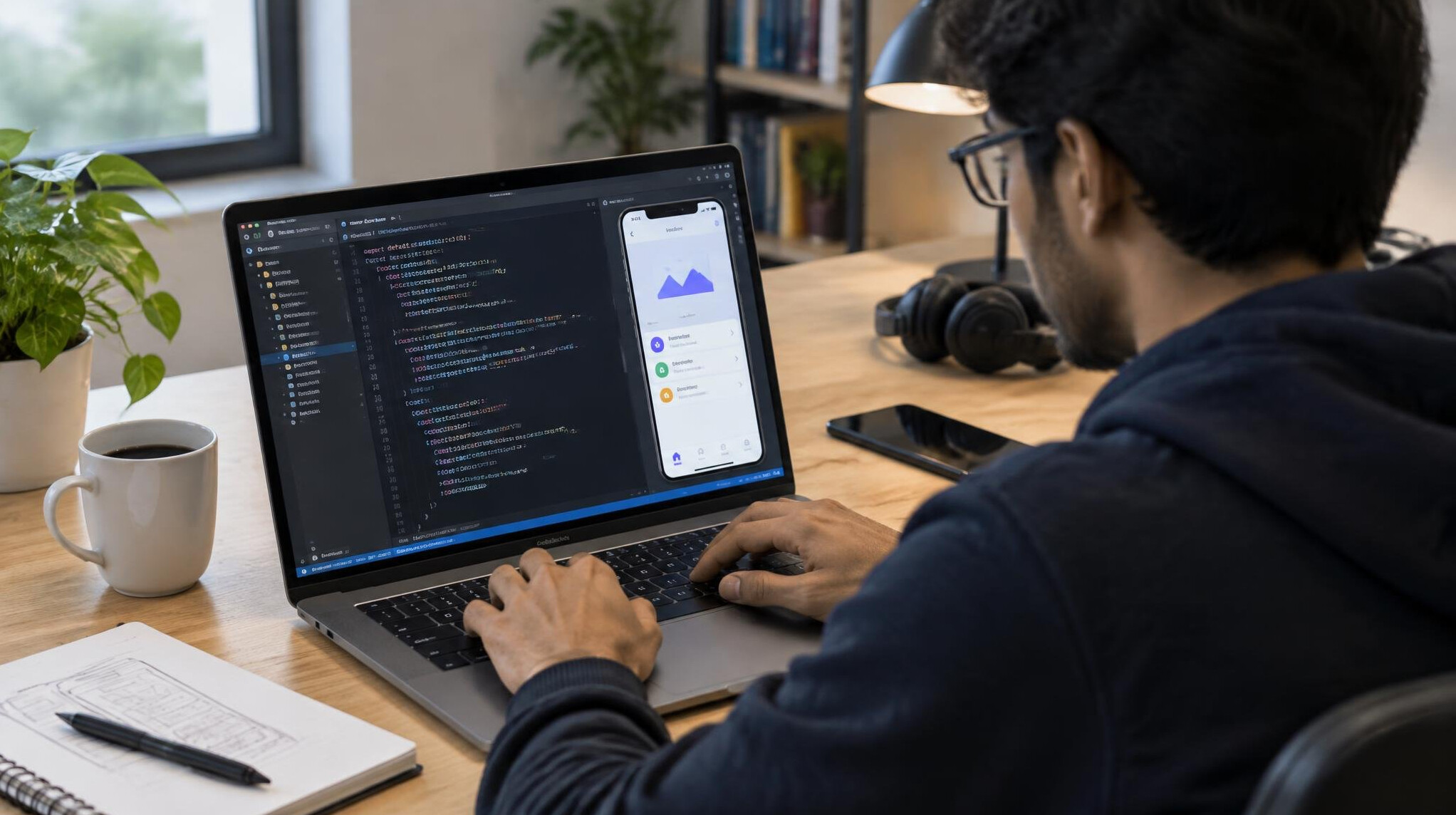 coding on laptop