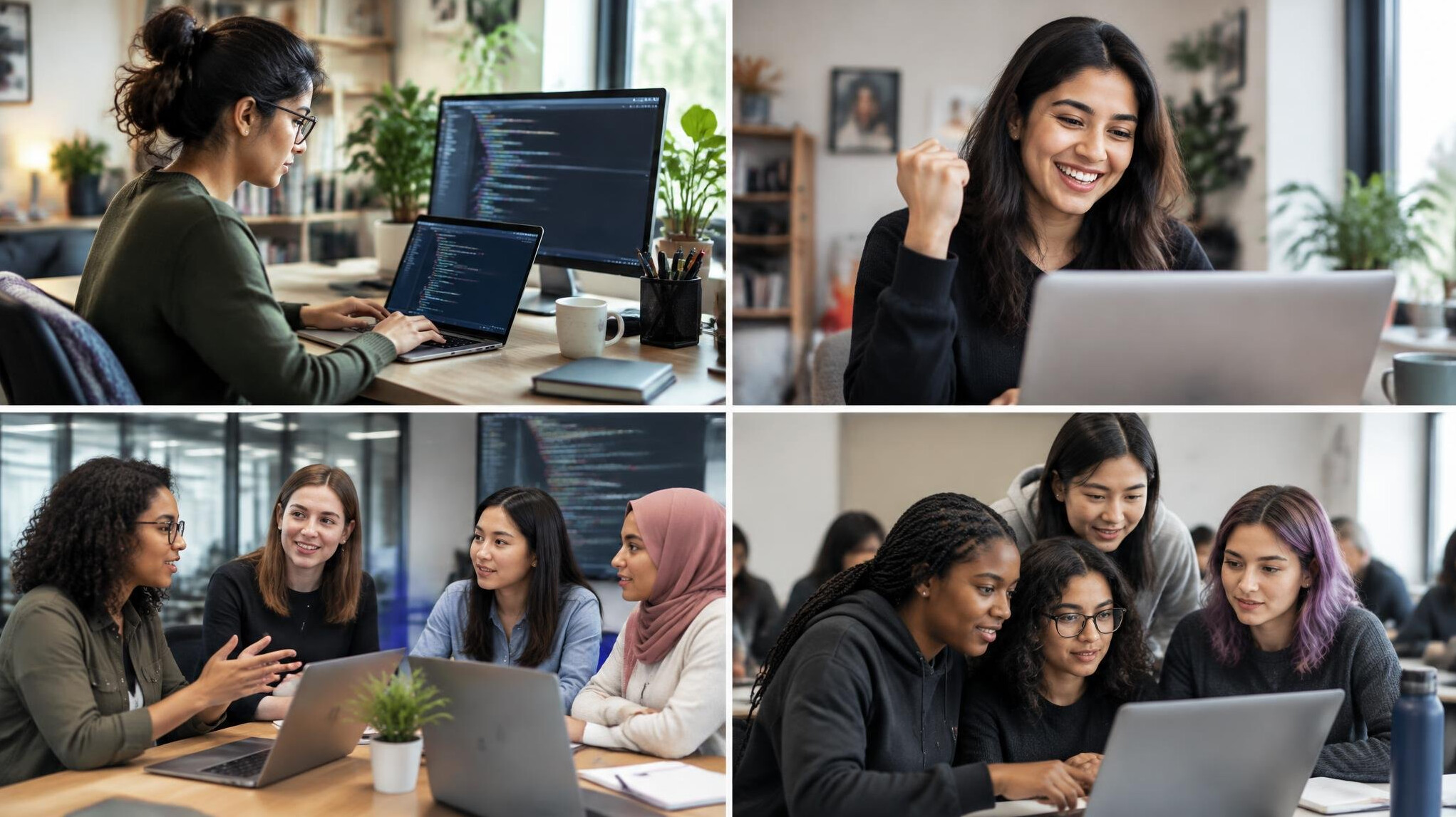 woman coding at home office