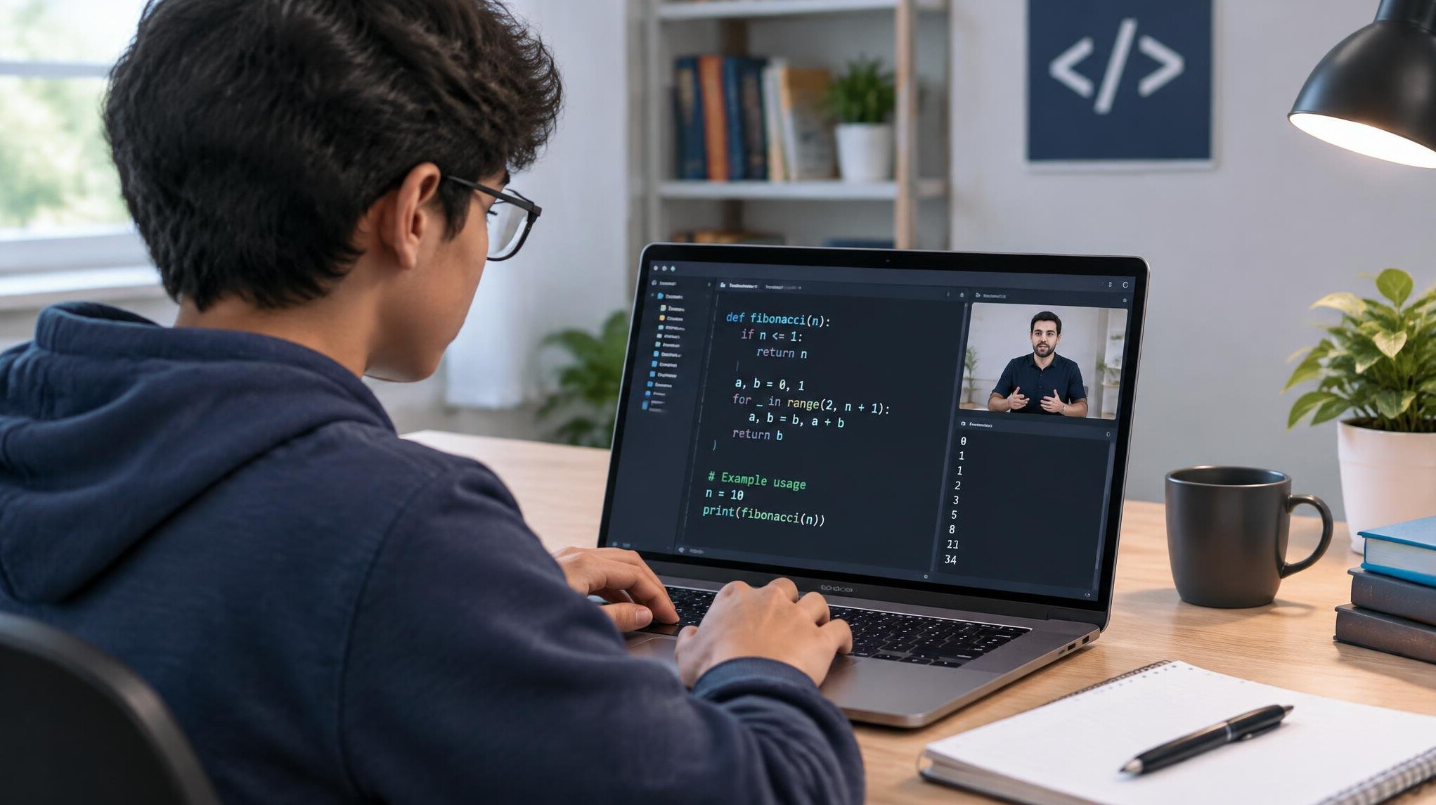 student learning programming at desk